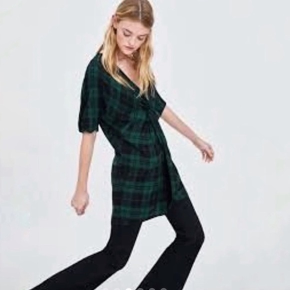 ZARA TRF Green Plaid Tunic Dress - Picture 3 of 9